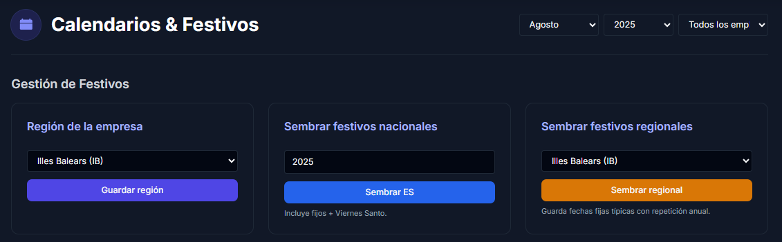 Calendarios y festivos